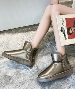 Ankle PU Leather Round Toe Short Snow Boots