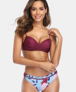 Bikini Spaghetti Straps Twisted Gather Two Piece Backless Sexy Swimsuit