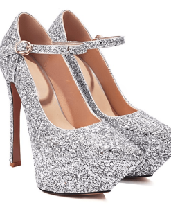Bling Bling Platform High Heels Rhinestone Crystal Women Pumps The One Word Buckle Stiletto
