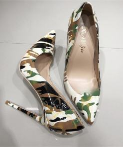 Camouflage Print Stiletto Leather Women’s Pumps Pointed Toe High Heels 8Cm 10Cm 12Cm Slip On Fashion Party