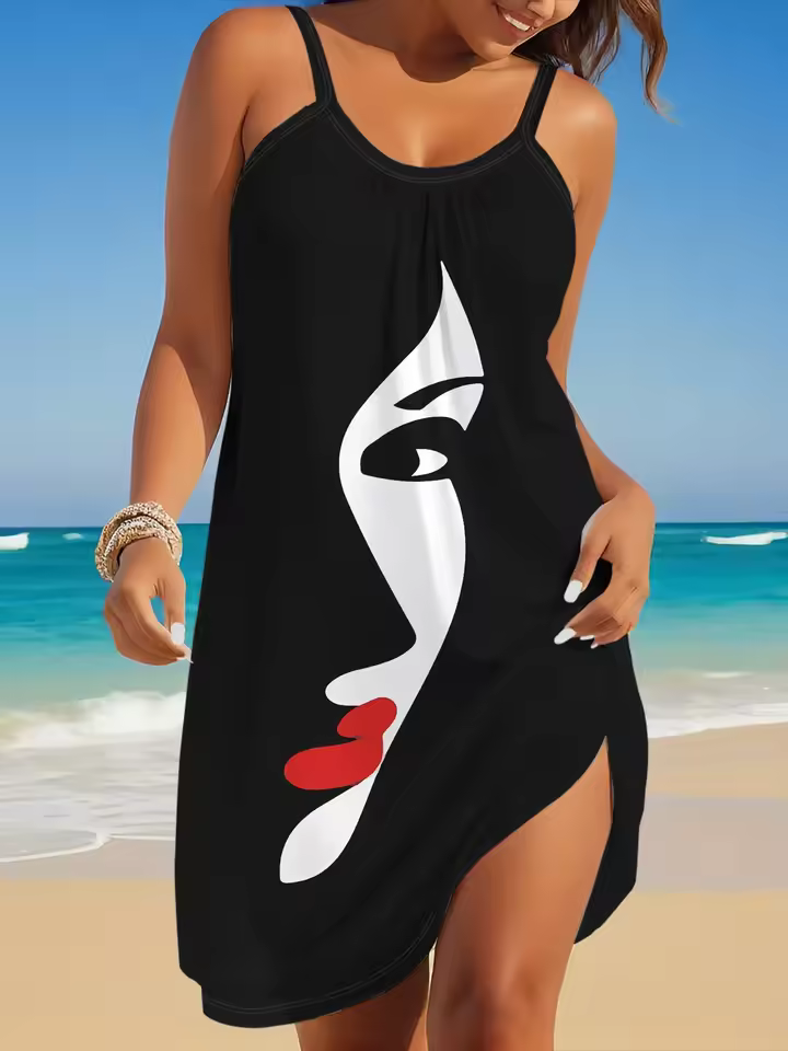 Casual A-LINE Knitting Sleeveless Print Medium Stretch Mini Dress