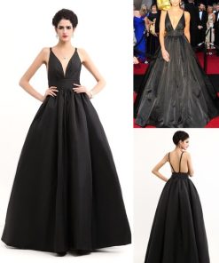 Celebrity Dresses Oscar Evening Dress Straps Backless Deep V Taffeta Dress