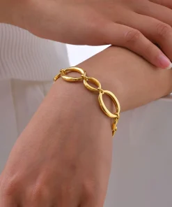 Chunky Hollow Oval Chain 18K Gold Plated Stainless Steel Waterproof Punk Hand Bracelets