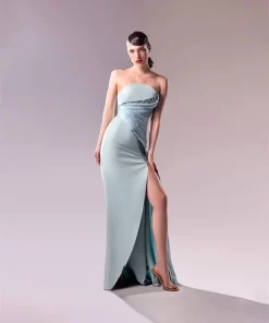 Classic Modern Style Strapless A-line Beading Pleats Formal Evening Party Dress