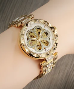 Classics Diamond Automatic Mechanical Luminous Hands Stainless Steel Strap Forsining Skeleton Watch