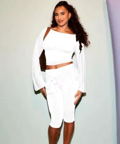 Elegant Draped Knee Length Pants Long Sleeve Tops 2 Piece Set