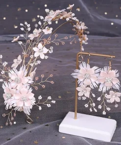 Elegant Flowers Bridal Hair Accessories Earring Headband Sets