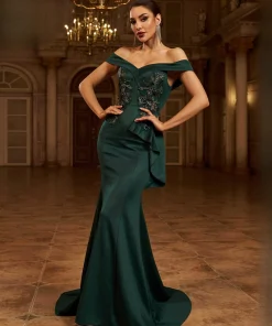 Elegant Zipper Solid Off Shoulder Slash Neck Floor Length Dress