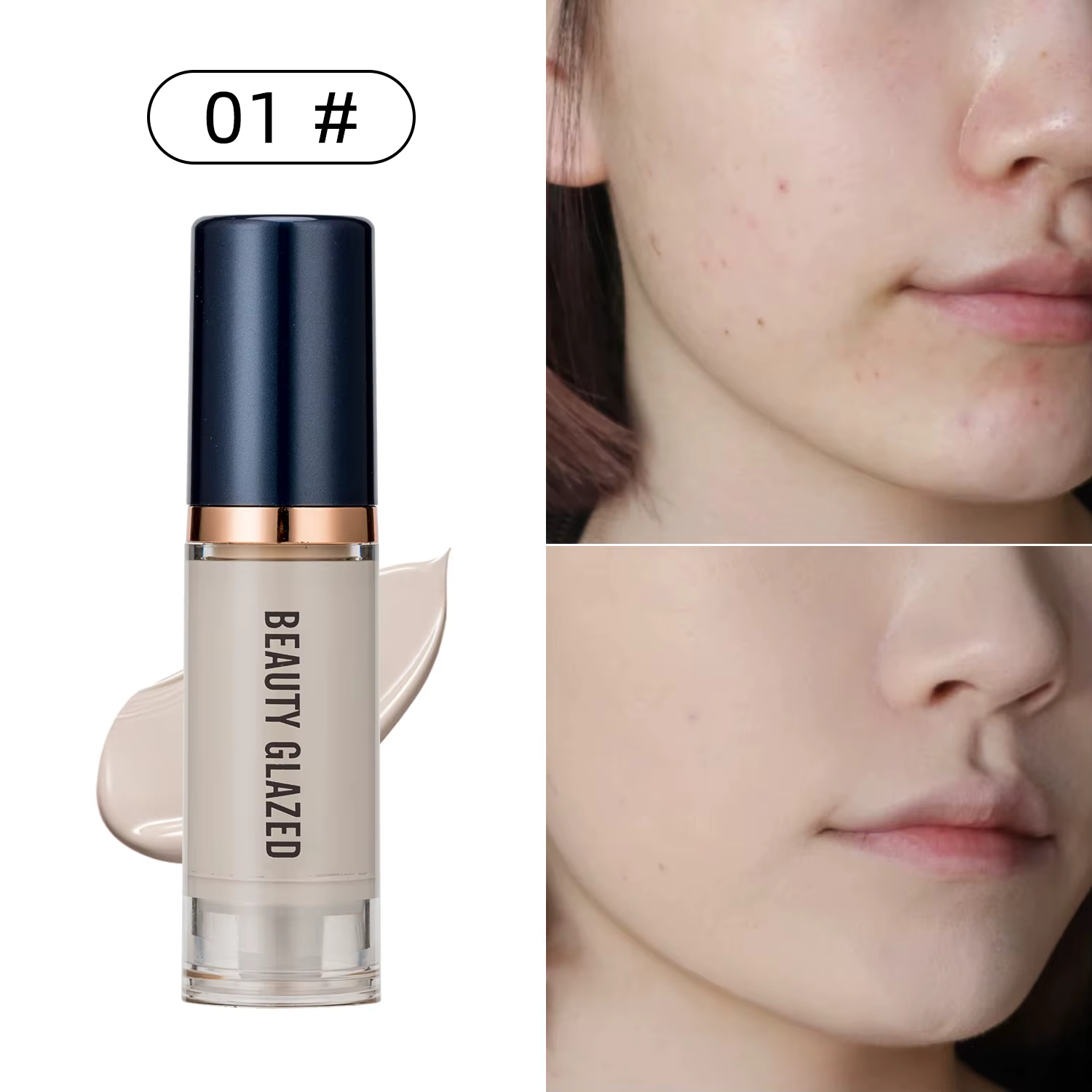 Full Coverage Long-Lasting Waterproof Natural Effect Beauty Glazed 6 Color Liquid Foundation