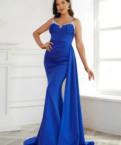 Gorgeous Spaghetti Mermaid Graduation Performance Maxi Draped Dress