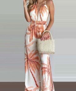 Lace Up Lycra Spandex Backless Floral Print Trousers