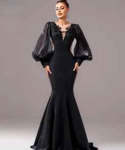 Casual Lantern Sleeves Mermaid Floor Length Cocktail Prom Graduation Wedding Birthday Party Dress