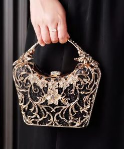 Luxury Hollow Out Metal Evening Shiny Party Banquet Chain Shoulder Clutch