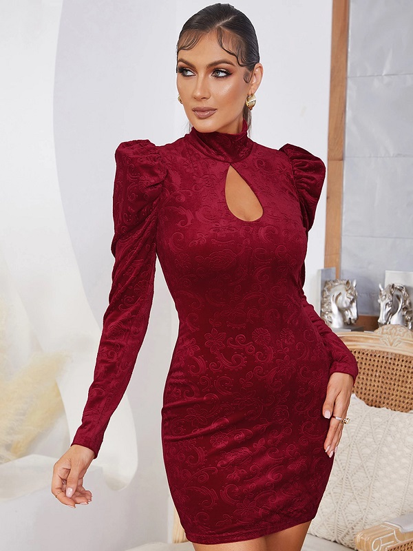 New Elegant Hollow Out Velvet Party Dress - Image 2