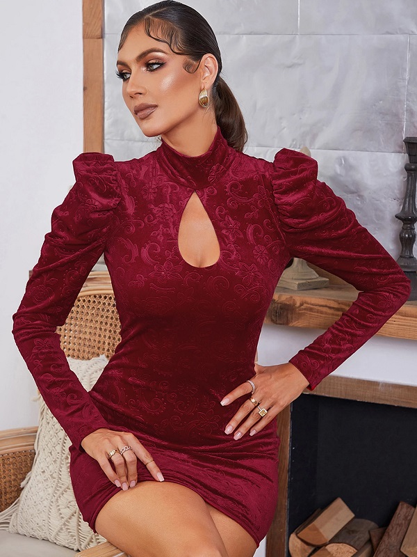 New Elegant Hollow Out Velvet Party Dress - Image 5