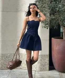 Pleated Sleeveless High Waist A-line High Street Sling Mini Dress