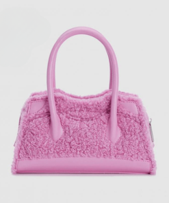 Plush Leather Top Handle Bags Patchwork Y2k Shopping Shoulder Bag Pink Winter New Plush Moto And Biker Style Crossbody