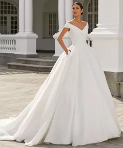 Princess Silhouette V-Neck Natural Waist With Train Bridal Wedding Dresses