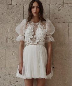 Short Wedding Dresses Jewel Neck A-Line Short Bridal Dress