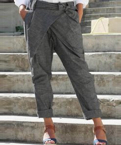 Side Pockets Casual Belt Harem Pants Irregular Loose Trousers