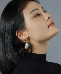 Silver Beans Style High Quality Natural Baroque Shaped Pearl Earrings Rich French Vintage Romantic Fine Jewelry