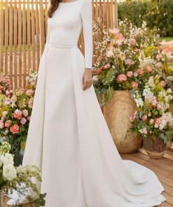 Simple Wedding Dress Mermaid Jewel Neck Long Sleeves Bridal Dresses