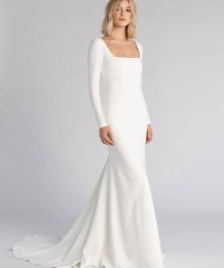 Simple Wedding Dress Mermaid Square Neck Long Sleeves Bridal Dresses