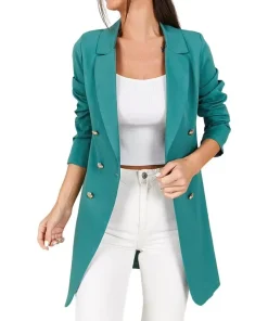 Slim Fit Long Sleeve Solid Color Casual Suit Blazer Long Coat Outerwear