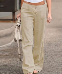 Solid Color Drawstring Waist Loose Wide Leg Casual Pants