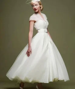Casual V-Neck Short Sleeves A-Line Ankle-Length Bridal Dresses