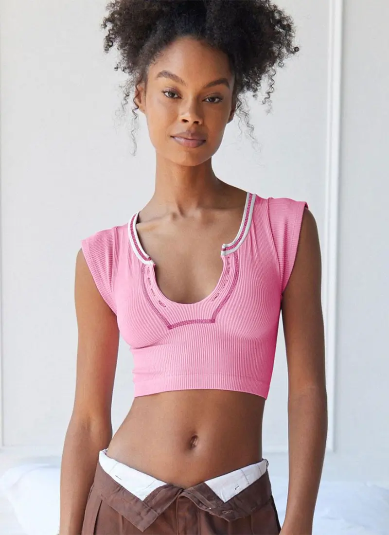 Vintage Fashion Sporty U-Neck Sleeveless Cami Crop Top T-Shirt - Image 6