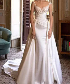 Wedding Cut-Outs V-Neck Sleeveless Pleated Two-piece Bridal Dresses