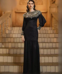 Casual Round Neck Long Sleeved Floor-Length Ethnic Style Maxi Dresses